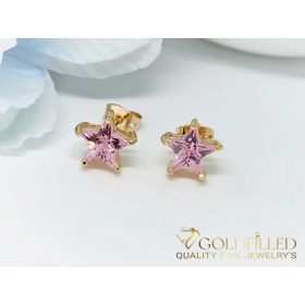   Goldfilled Antialergijske Uhani na vijak z rožnatim kamnom 9mm 18K barva